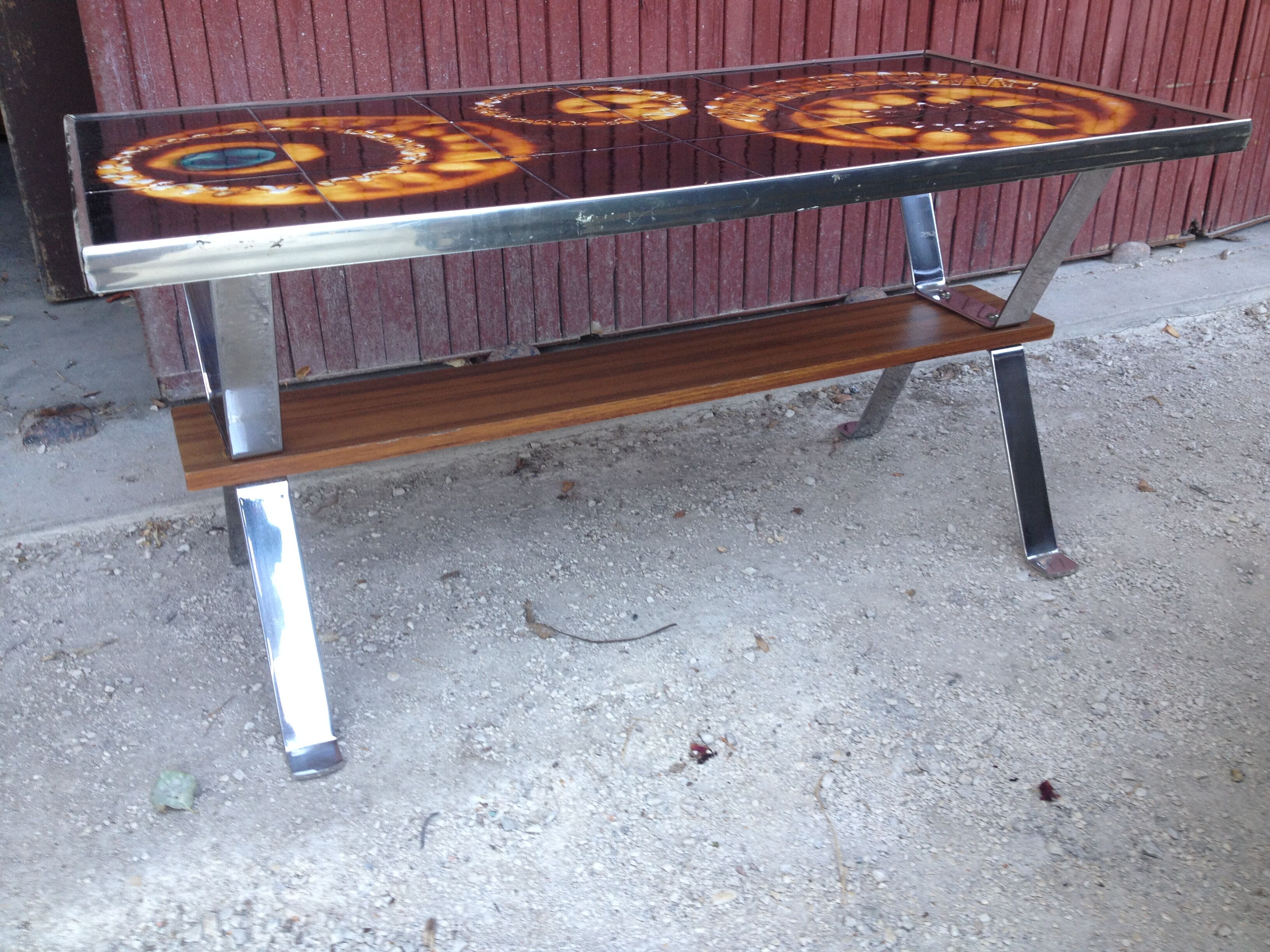 Low vintage ceramic and metal table