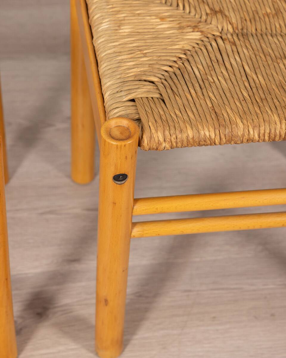 Pair of vintage 70s stools in wood and rope design hibiscus