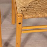 Pair of vintage 70s stools in wood and rope design hibiscus