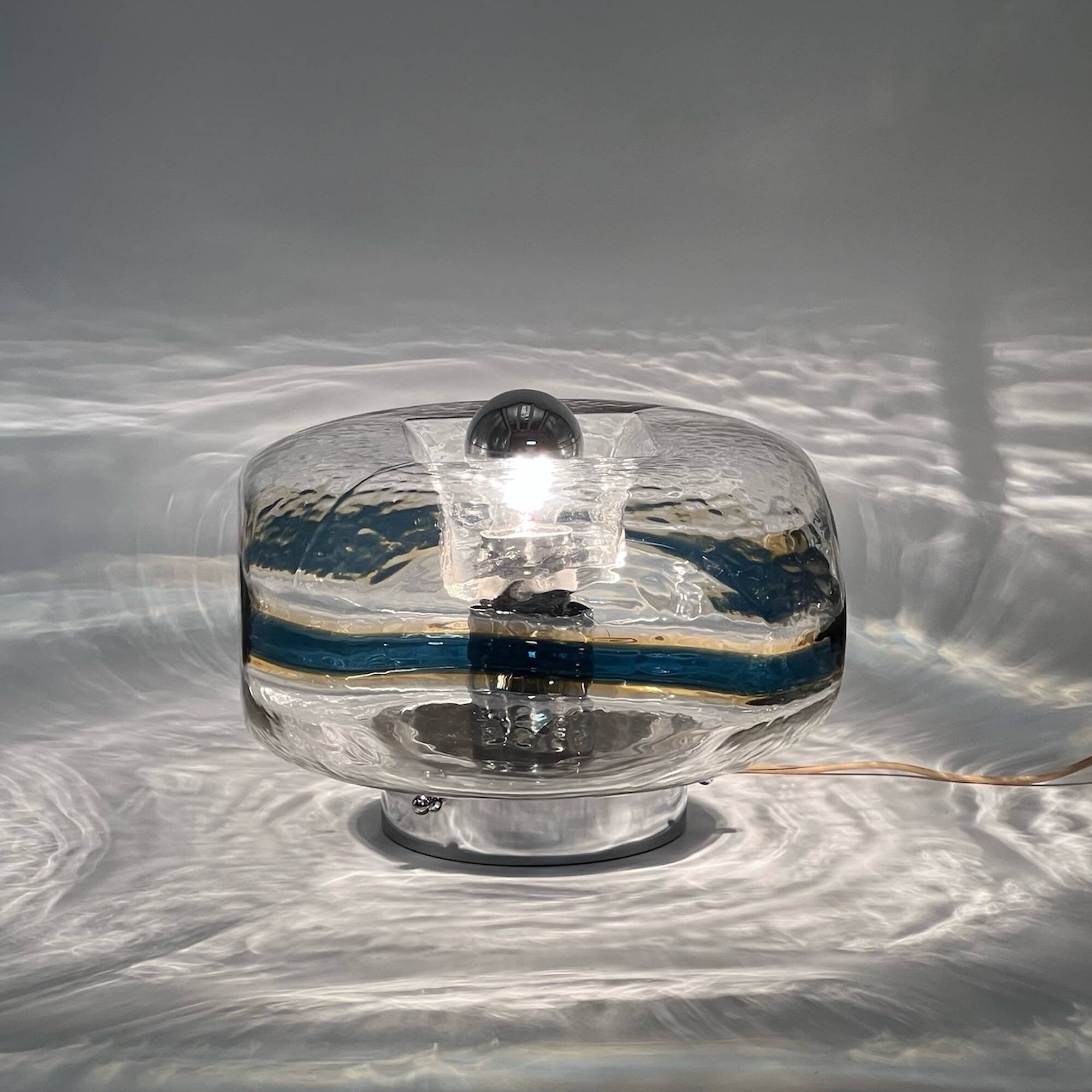 Luxury Large Table Lamp in Murano Hammered Glass, 60s