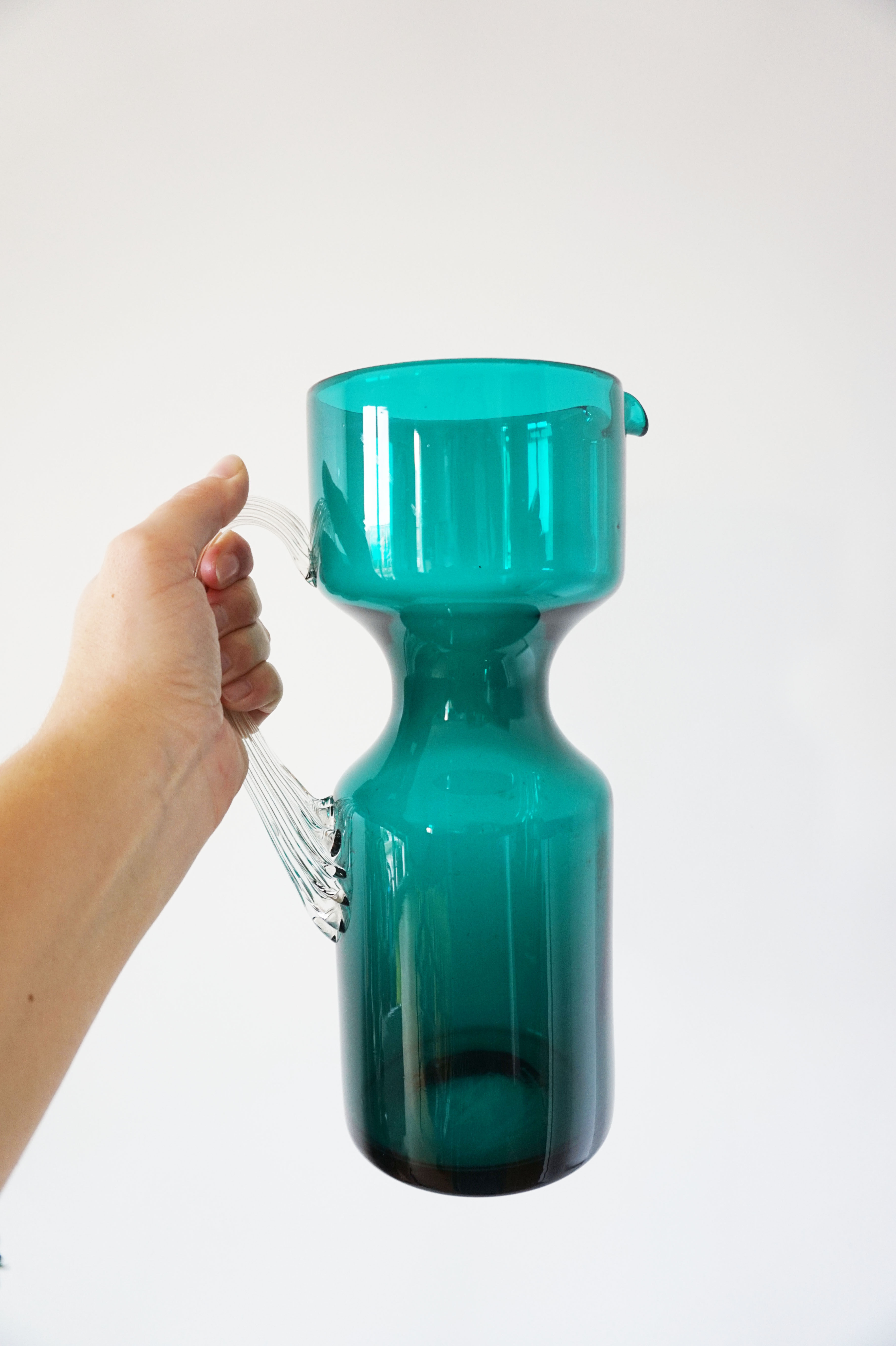 Vintage blue blown glass carafe