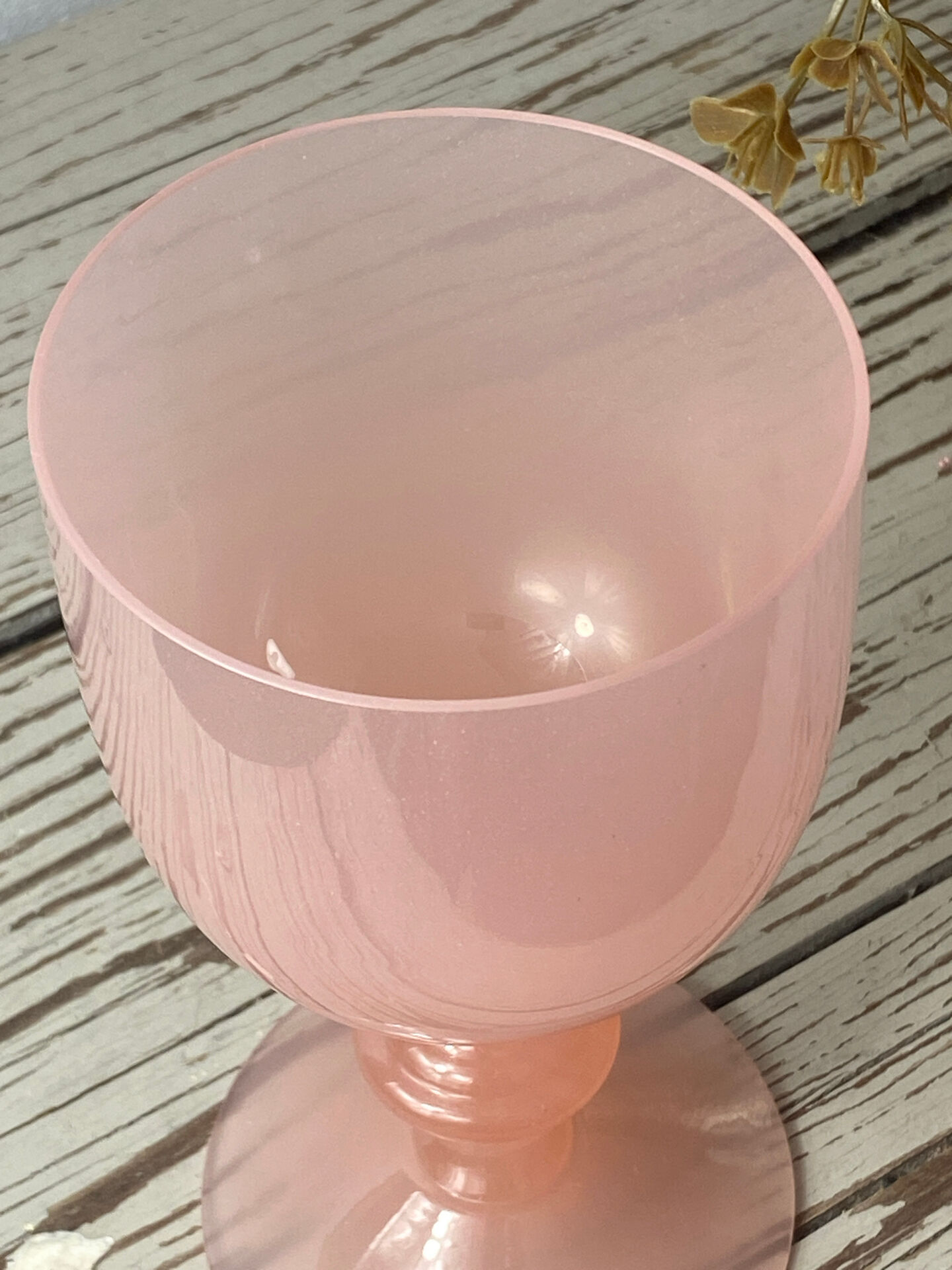 Goblet, stemmed glass in pink opaline, Portieux