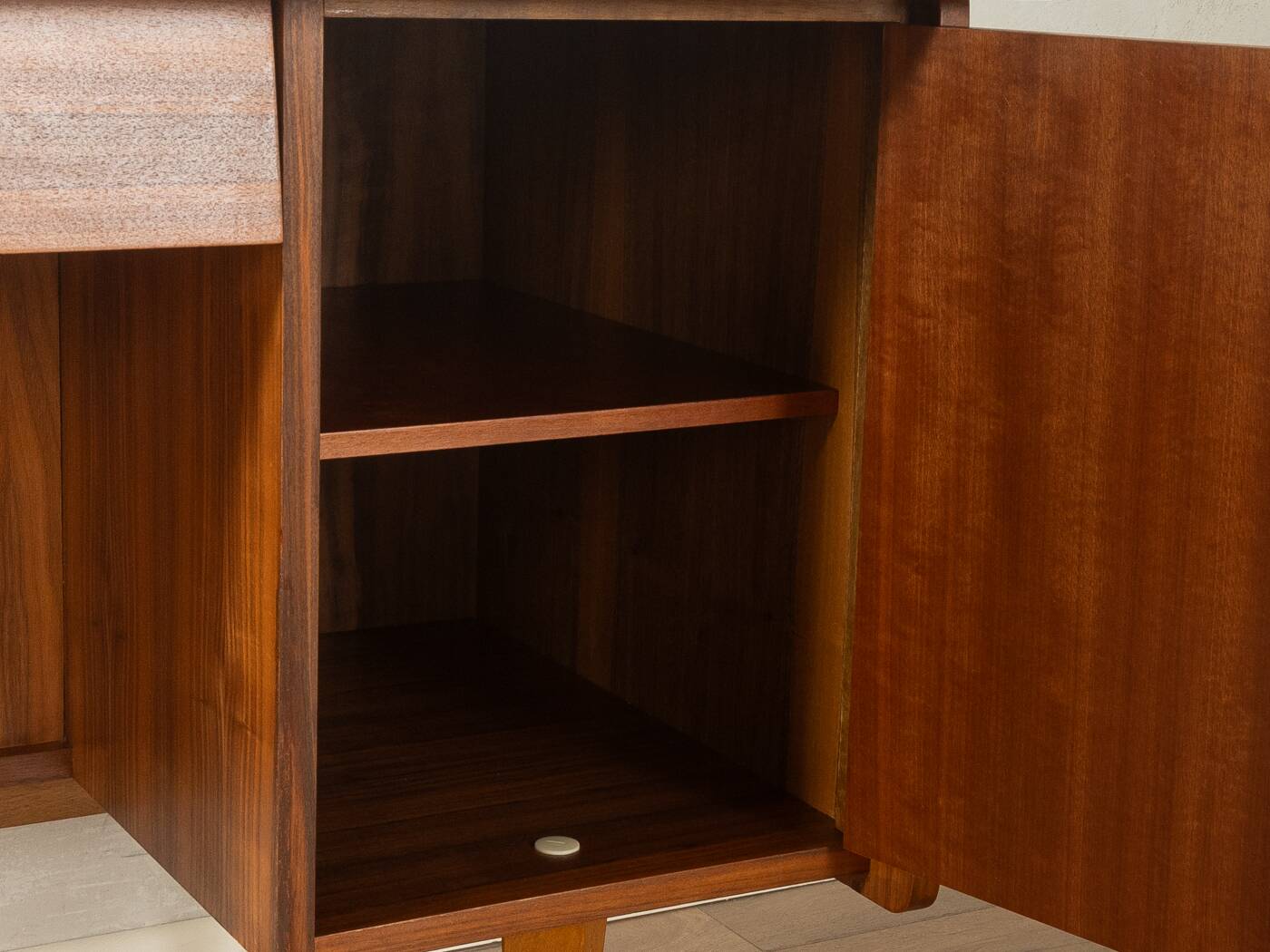 Classic freestanding desk from the 1950s, walnut veneer