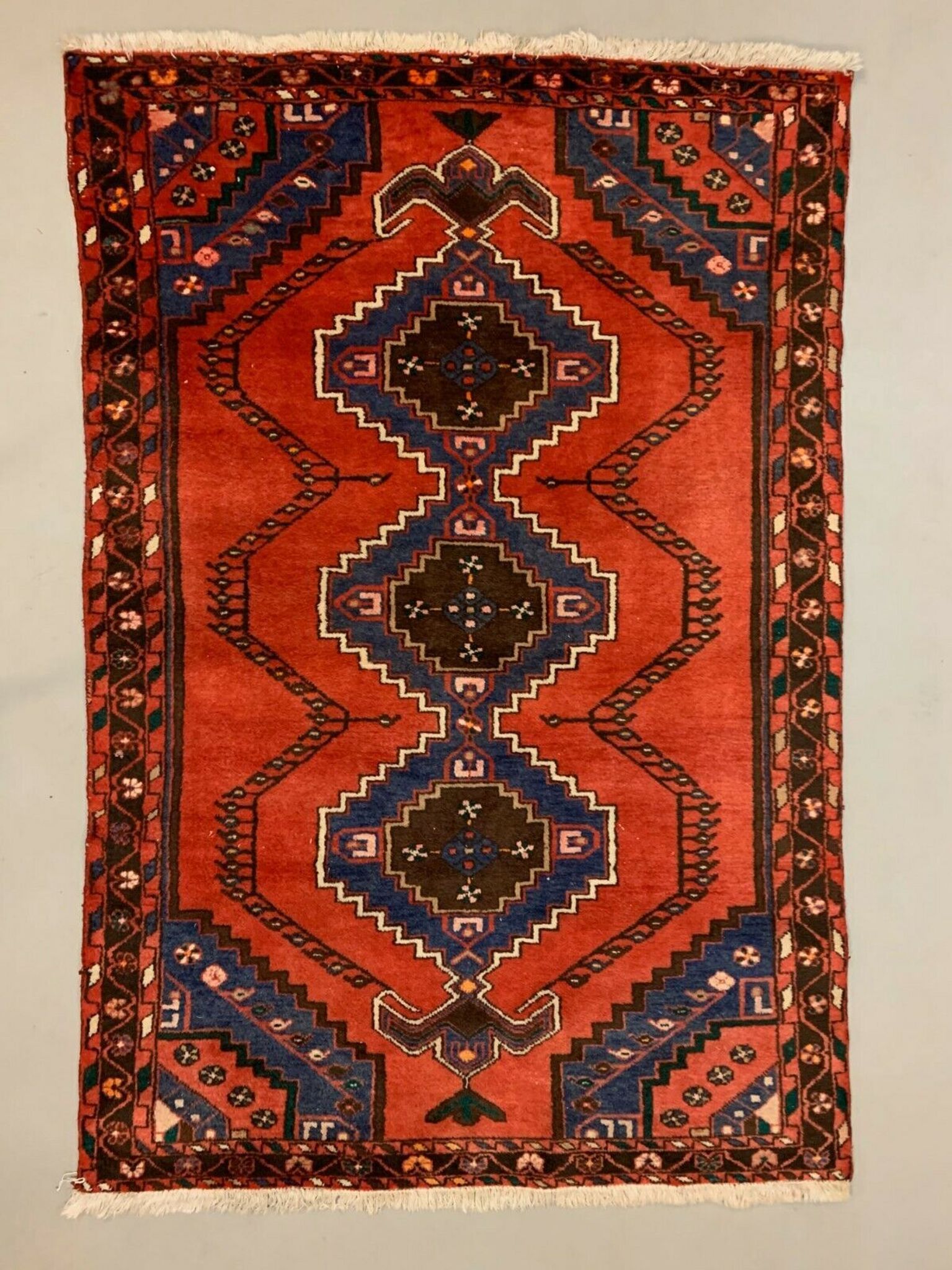 Vintage Tribal Rug 205x137 cm Wool Oriental Hand Made Rug Red, Navy