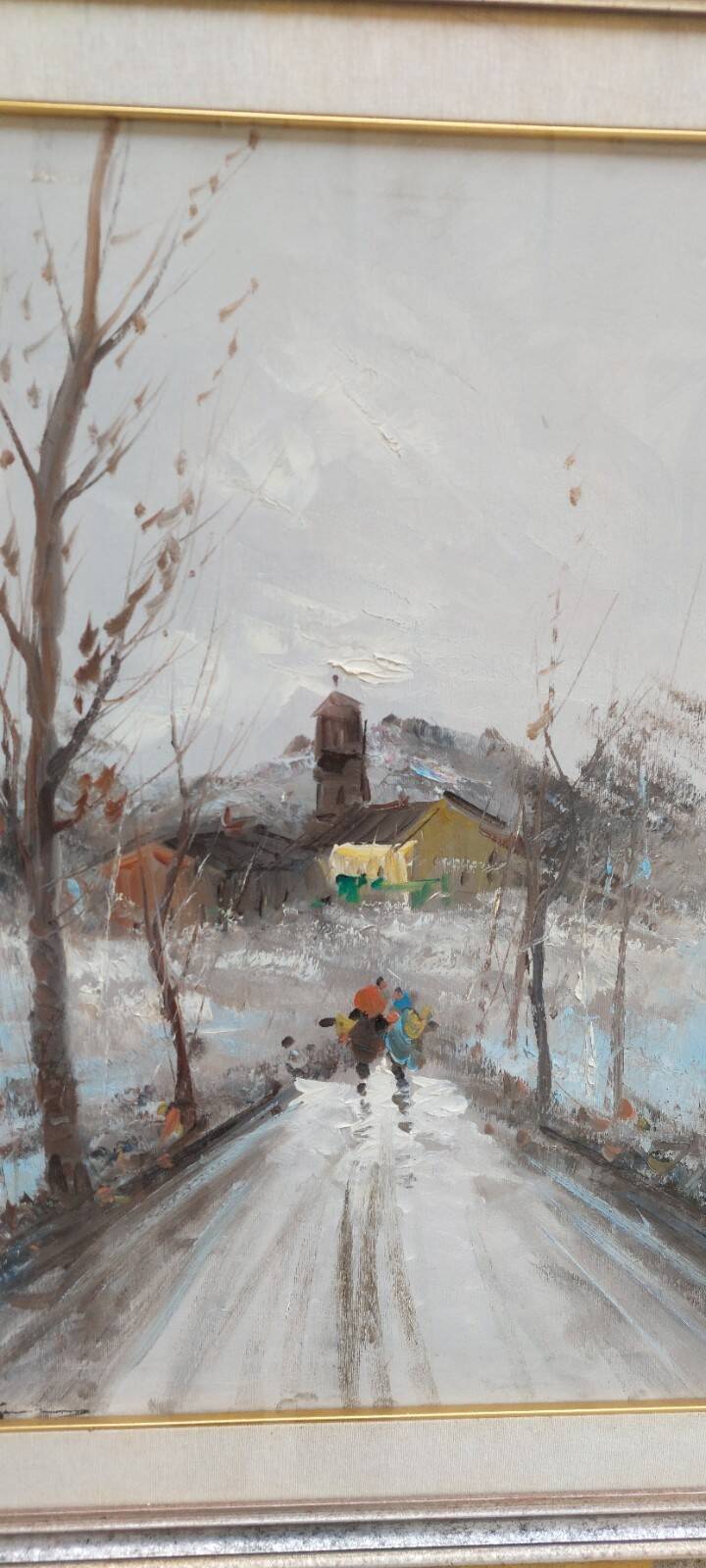 Oil painting on canvas, scene with figures, 50x70 cm, 1960s-70s, signed