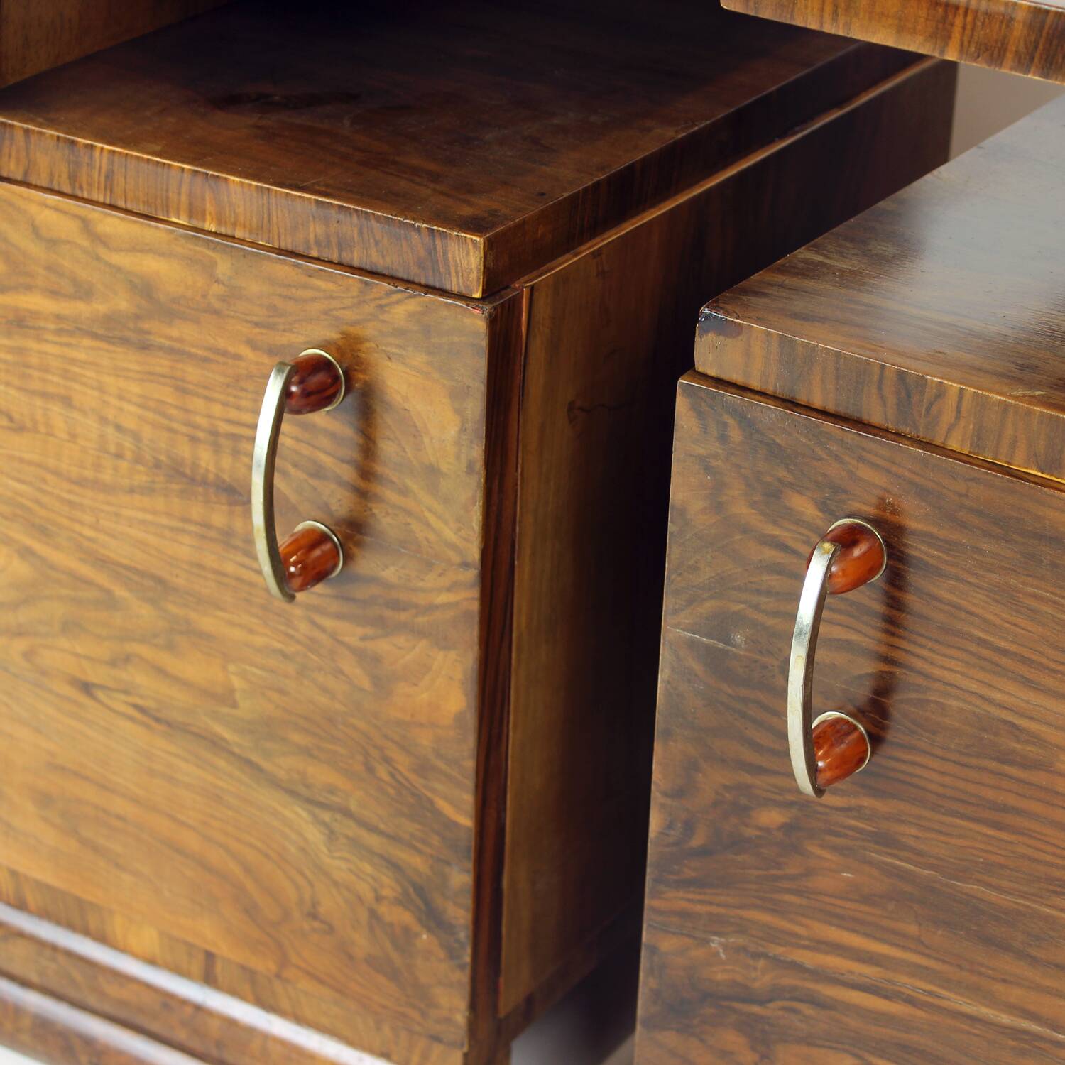 Pair Of Art Deco Bedside Tables In Walnut, Czechoslovakia 1930s