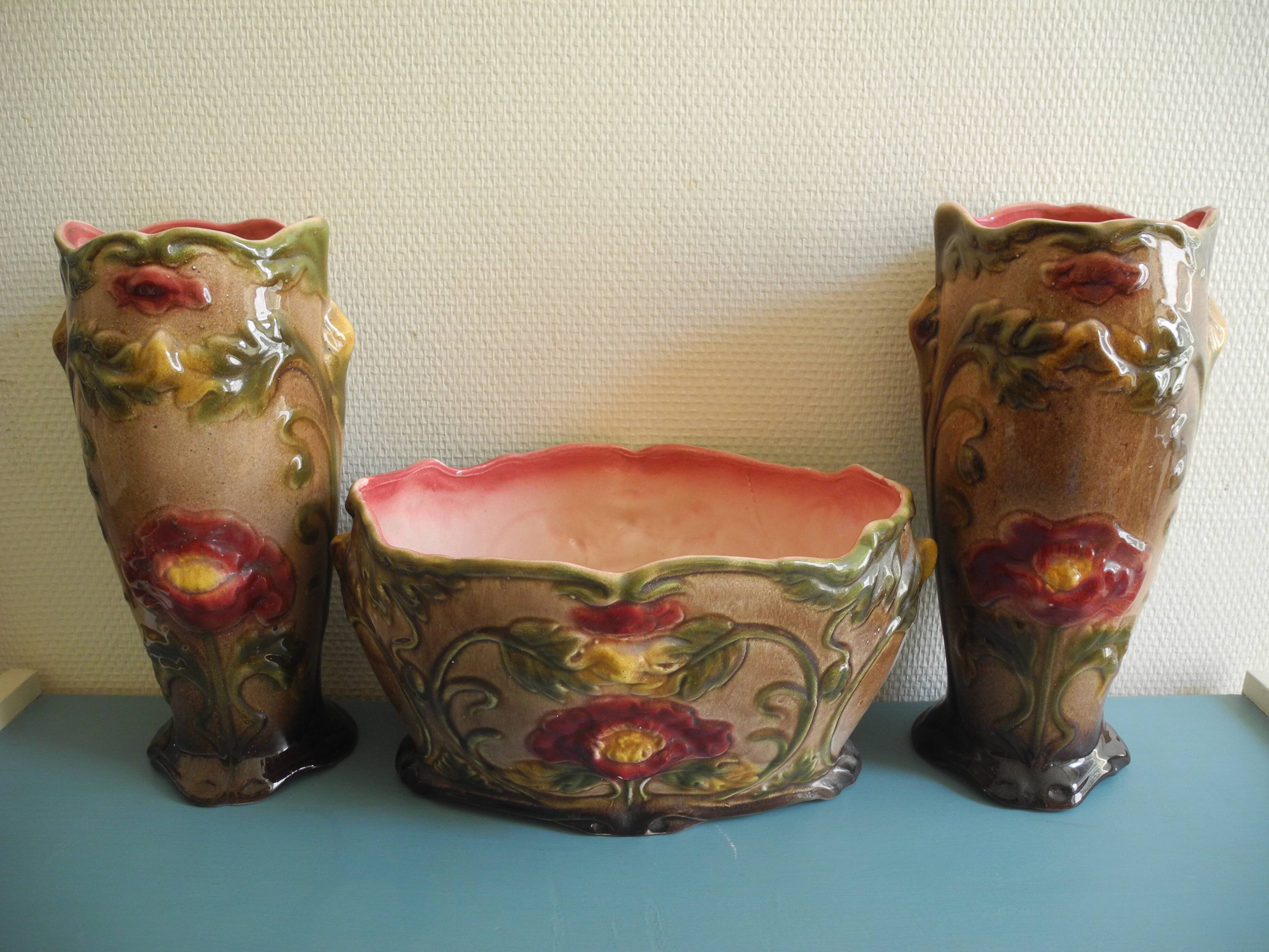 earthenware trim barbotine planter vases french fireplace set planter