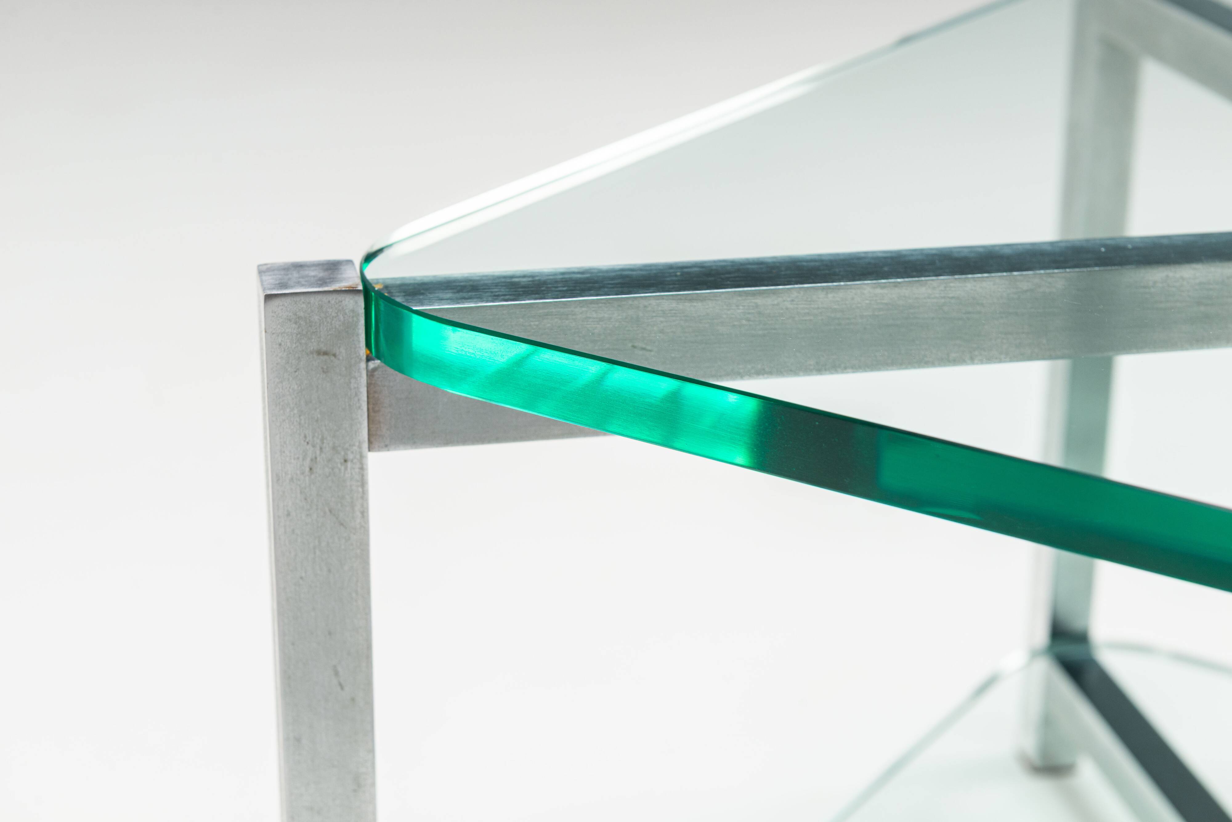 Two-tier glass side table with aluminium frame