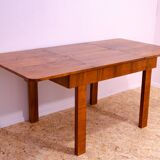 Table à manger réglable en noyer, années 1930, Tchécoslovaquie