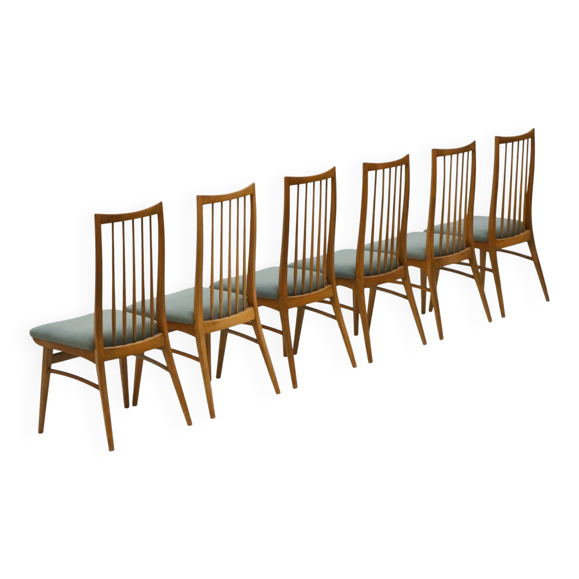 Set of 6 chairs with turquoise upholstery made in the 1960s