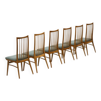 Ensemble de 6 chaises avec revêtement turquoise, datant des années 1960.
