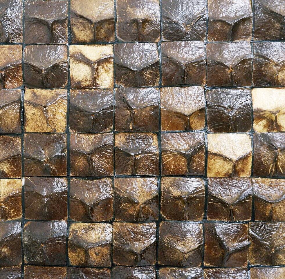 Pair of coconut mosaic shell plant holders