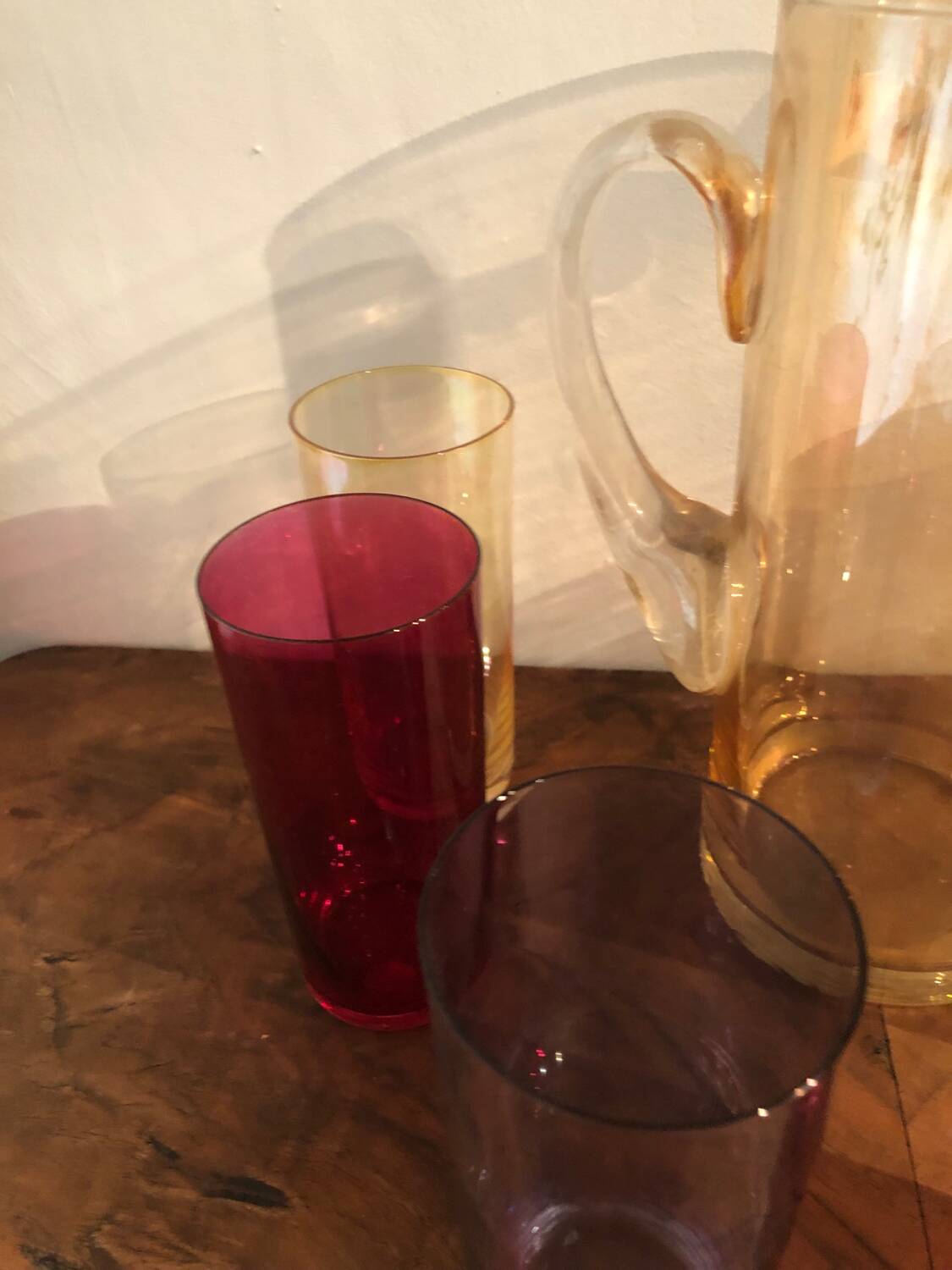 Vintage colored carafe and glasses