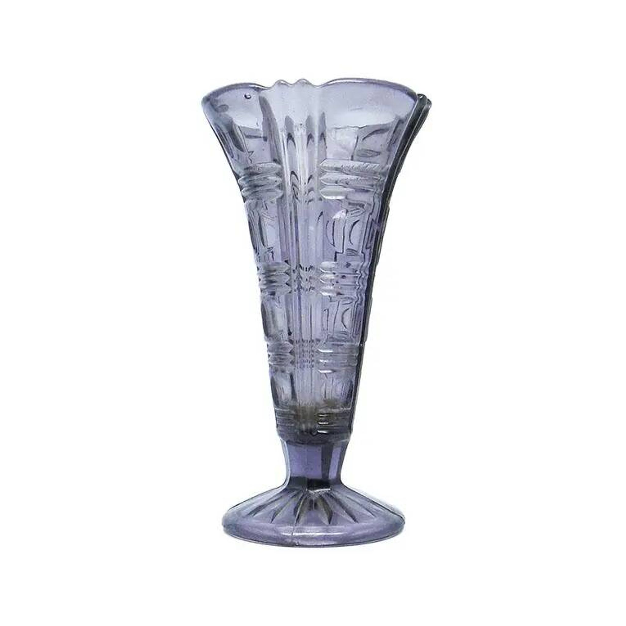 Mid-century modern vase, pressed amethyst glass, Huta Libohovice, Czechoslovakia, 1960s