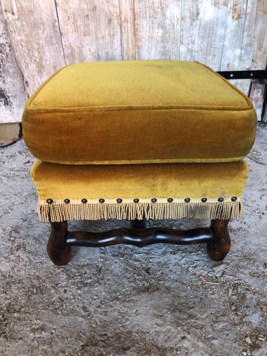 Jean Roche footrest in velvet and wood