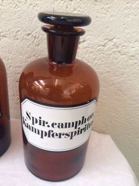 Lot of two bottles of apothecary, pharmacy collection, amber thick glass