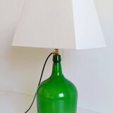 Mid-Century Green Glass Demijohn Table Lamp, Brass Fittings, Contemporary Shade