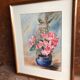 Watercolor painting m. buffeteau bouquet flowers signed & frame gilded wood vintage