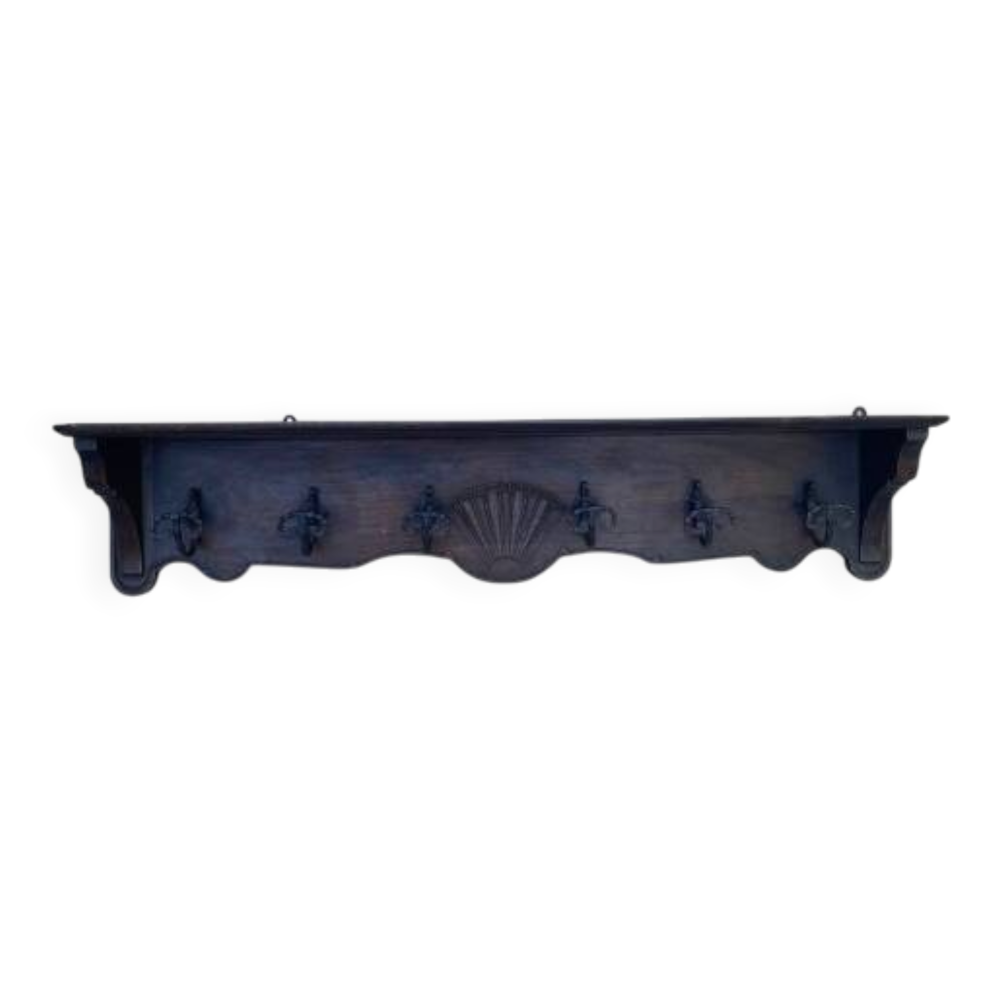 Large antique wall-mounted coat rack in carved wood 135 cm
