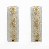 Pair of Modern Italian Brass and Murano Glass Textured Wall Sconces