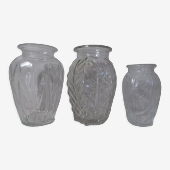3 vases à bulbe en verre moulé vintage années 50