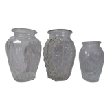 3 vintage molded glass bulbous vases 50s
