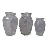 3 vases à bulbe en verre moulé vintage années 50