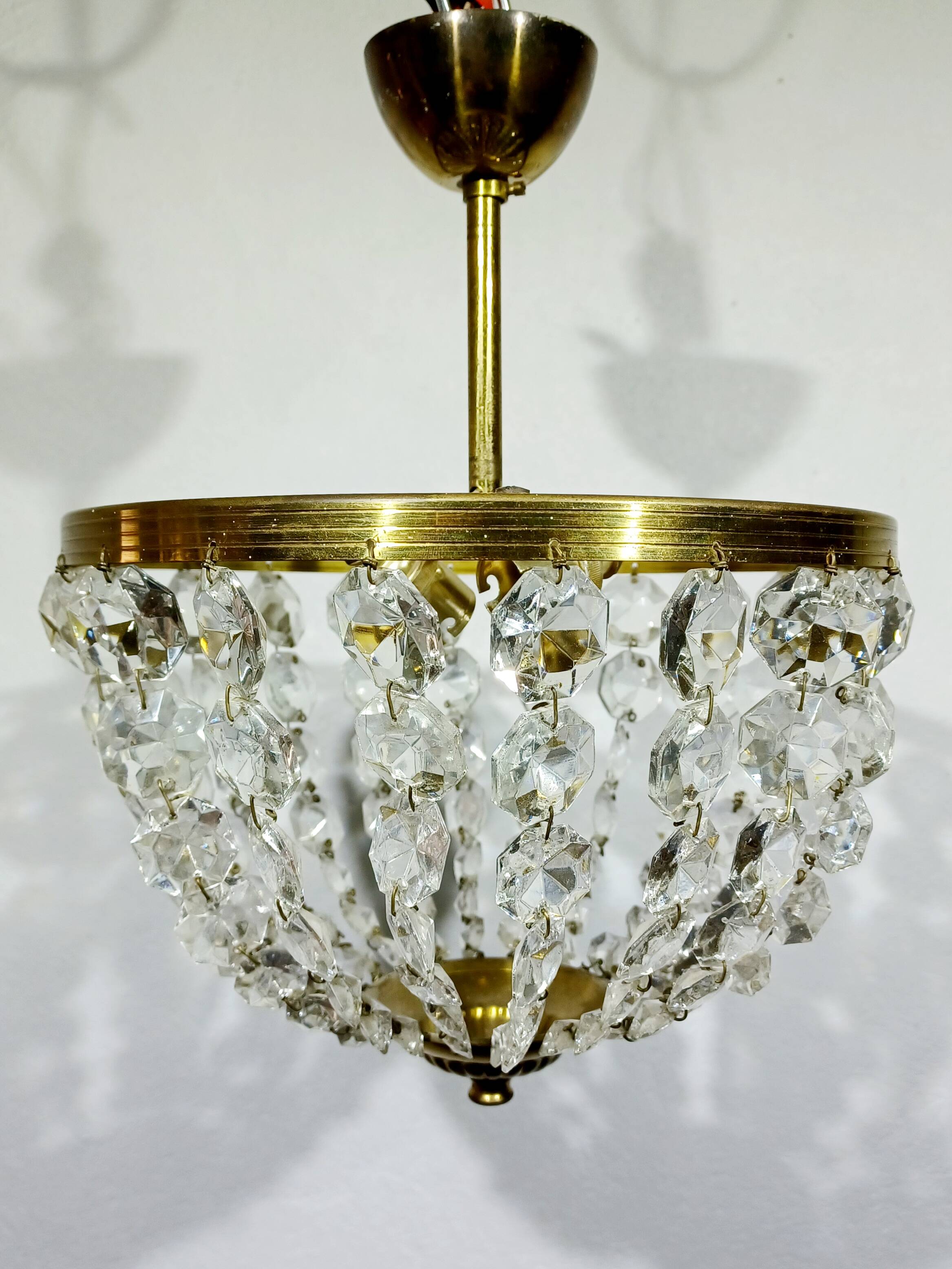 Plafonnier 2 lumières Laiton Et Cristal