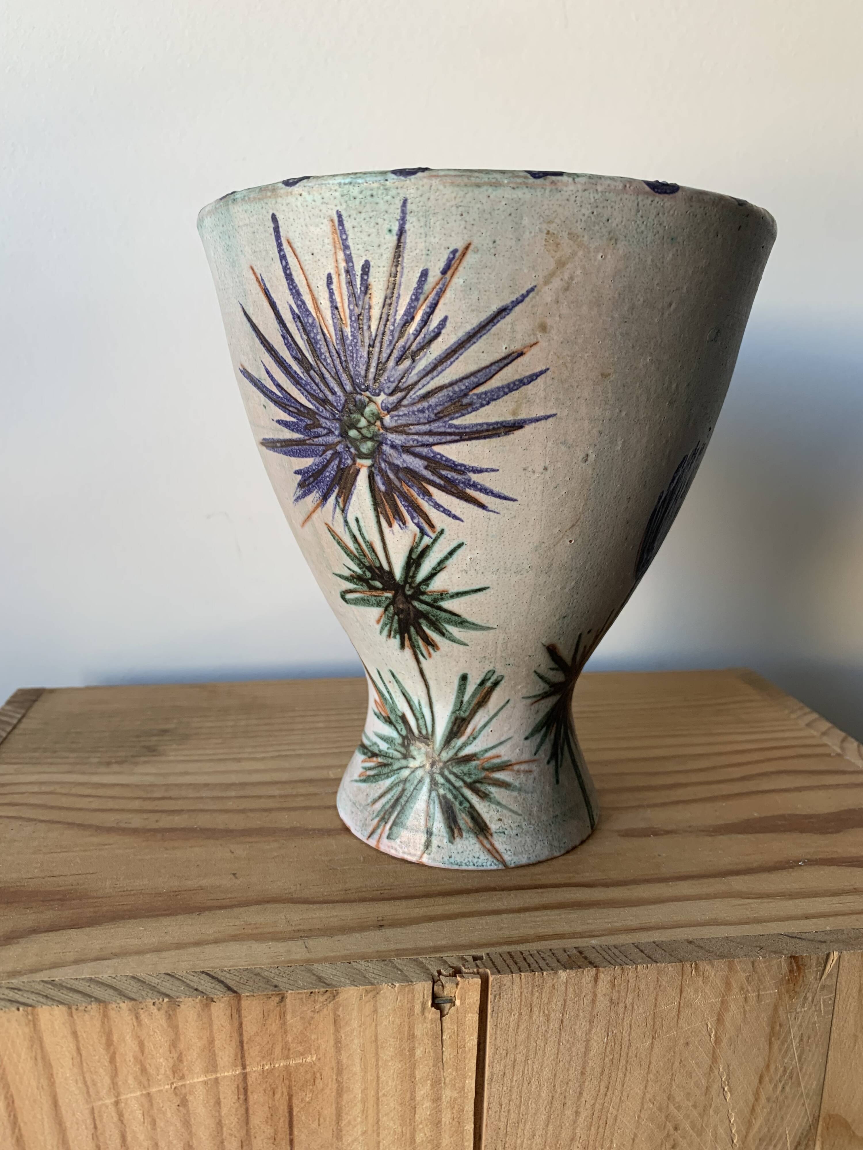 Vintage Ceramic Vase with SAVOIE Thistles