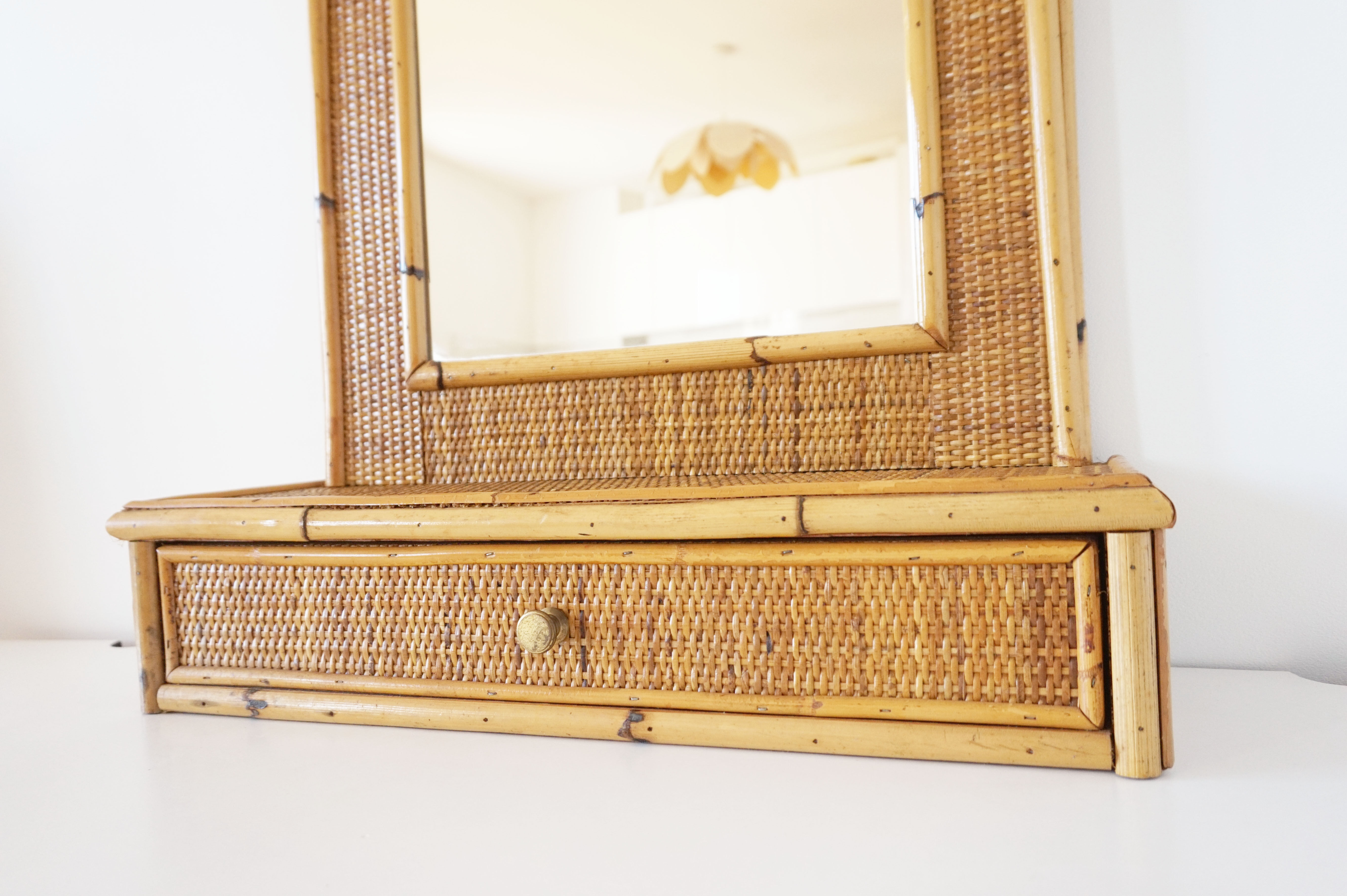 Rattan wall dressing mirror 72x50