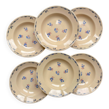 6 vintage K&G Luneville "Flore" porcelain soup plates, 1950s, small blue flowers