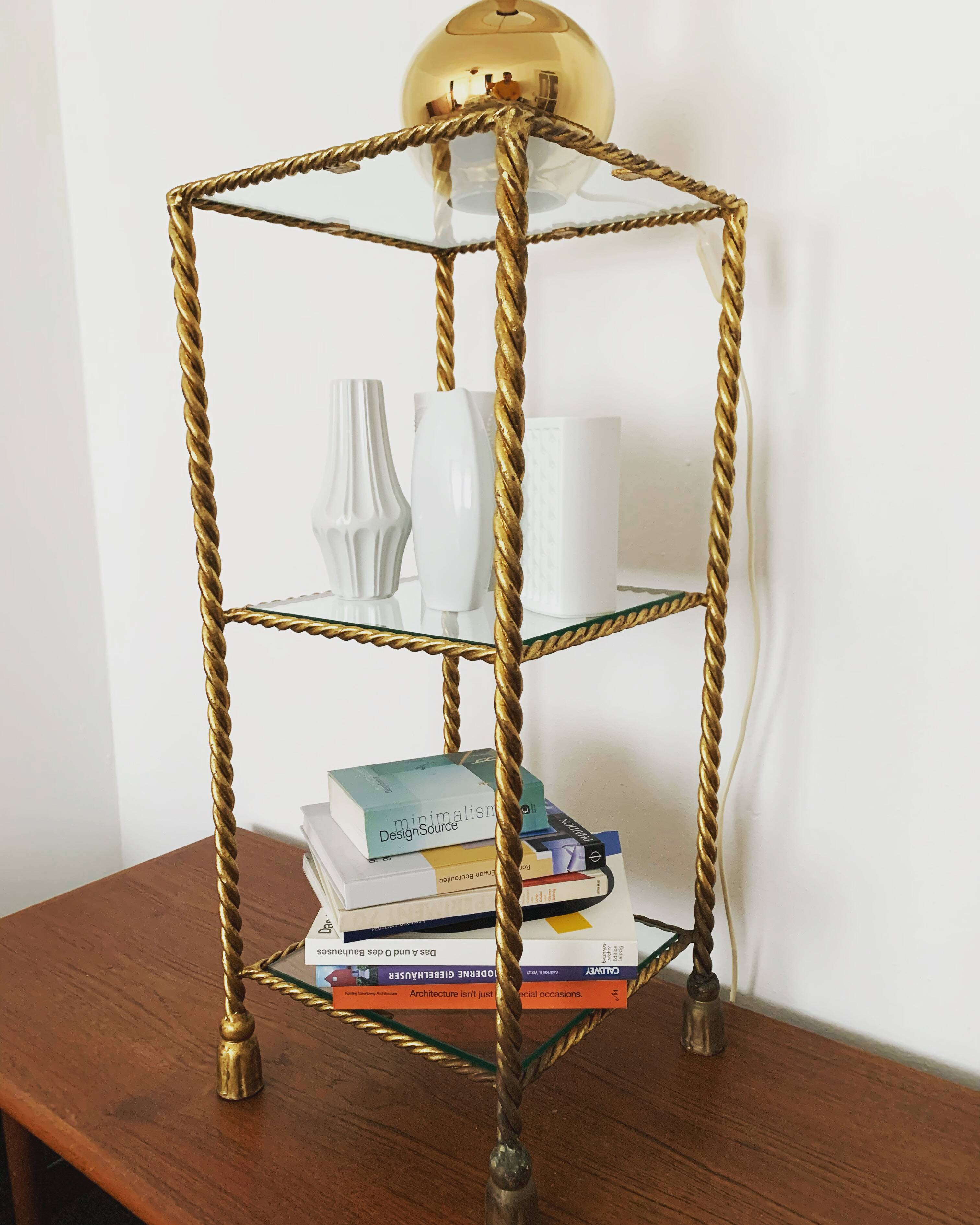 Gilded Italian Hollywood Regency Metal Shelf by Hans Kögl