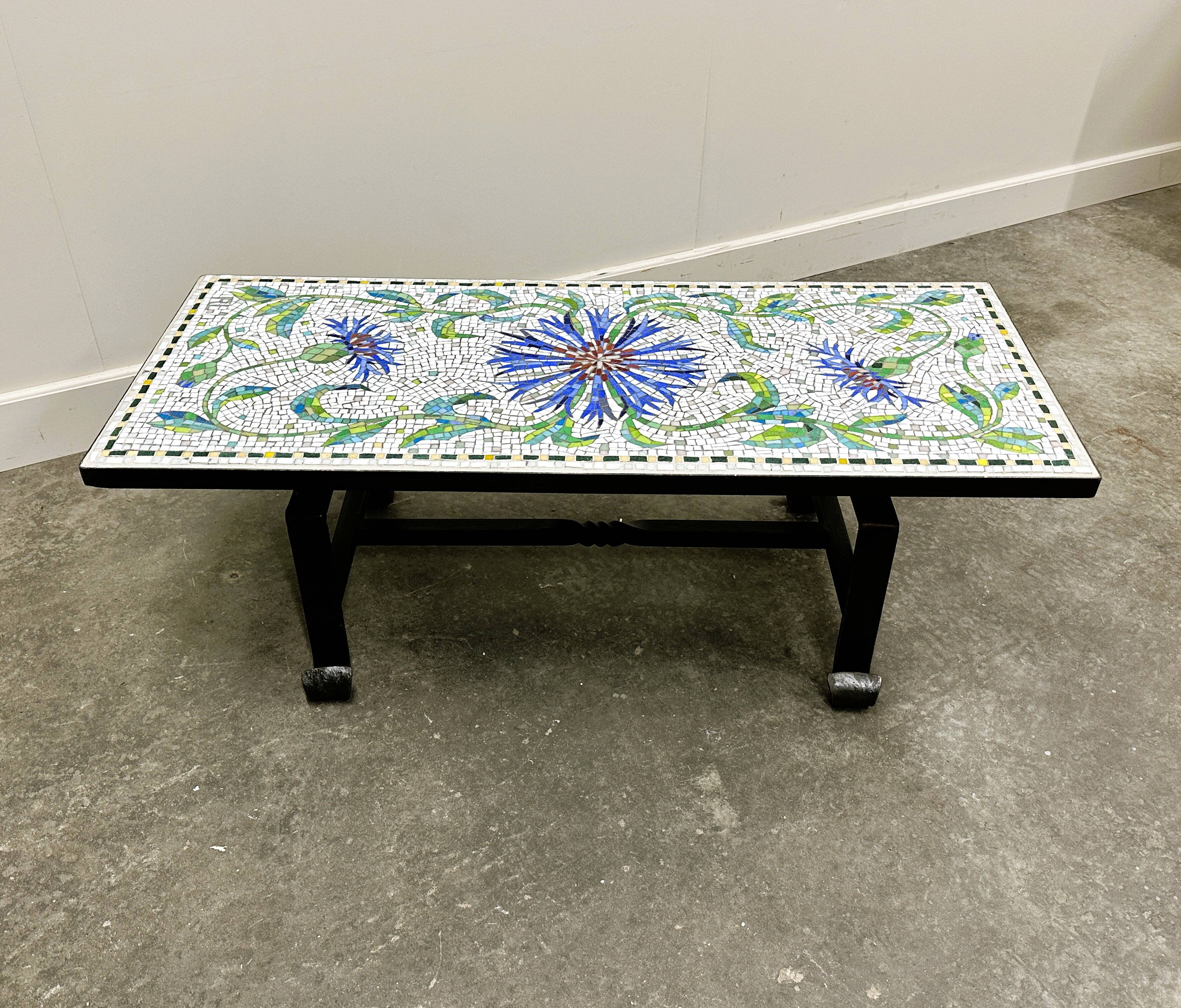 Amazing Wrought Iron Handmade Mosaic Coffee Table - France 1960's