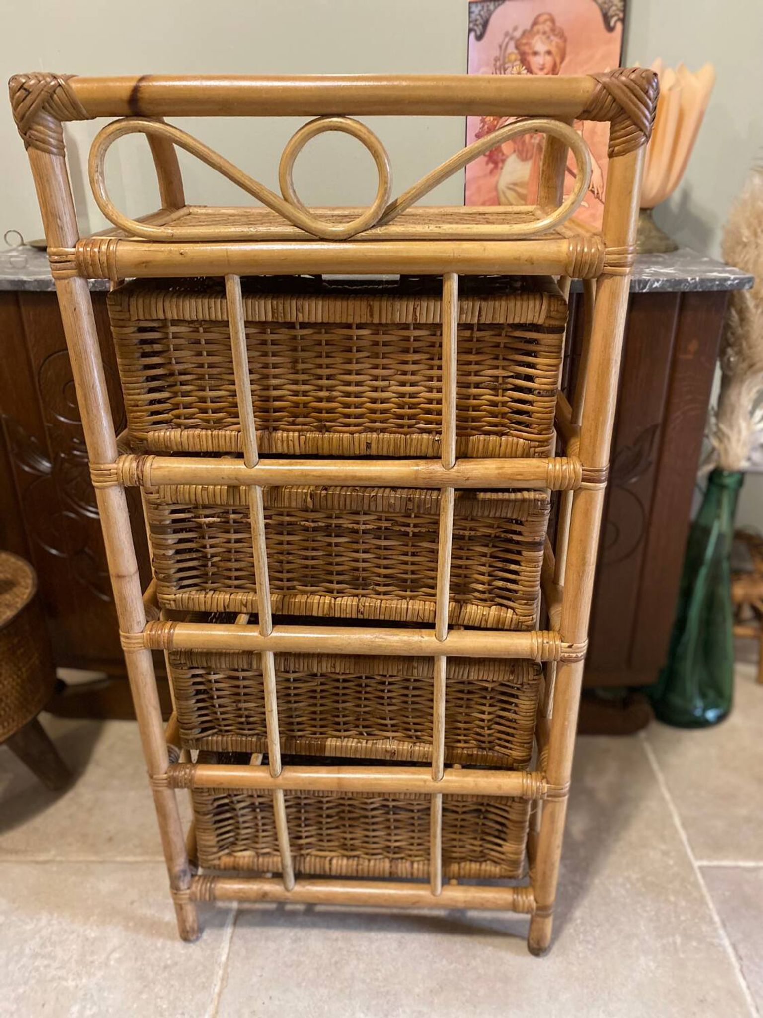 Storage furniture, rattan chest of drawers