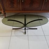 70s oval glass and chrome coffee table
