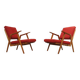 Pair of armchairs in mottled red and wood by Uluv, former Czechoslovakia 1960
