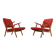 Pair of armchairs in mottled red and wood by Uluv, former Czechoslovakia 1960