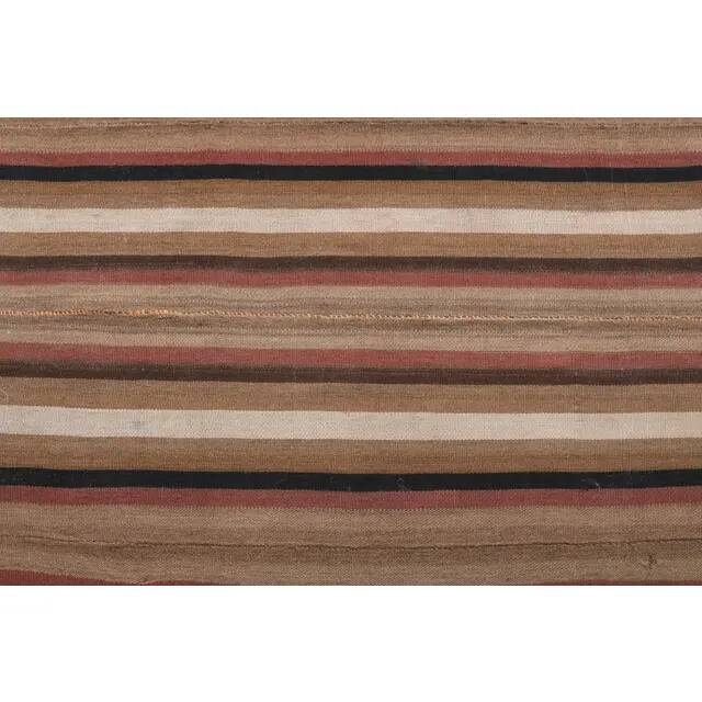 Vintage Turkish Hand-Knotted Wool Cotton Brown Kilim Runner 145x296