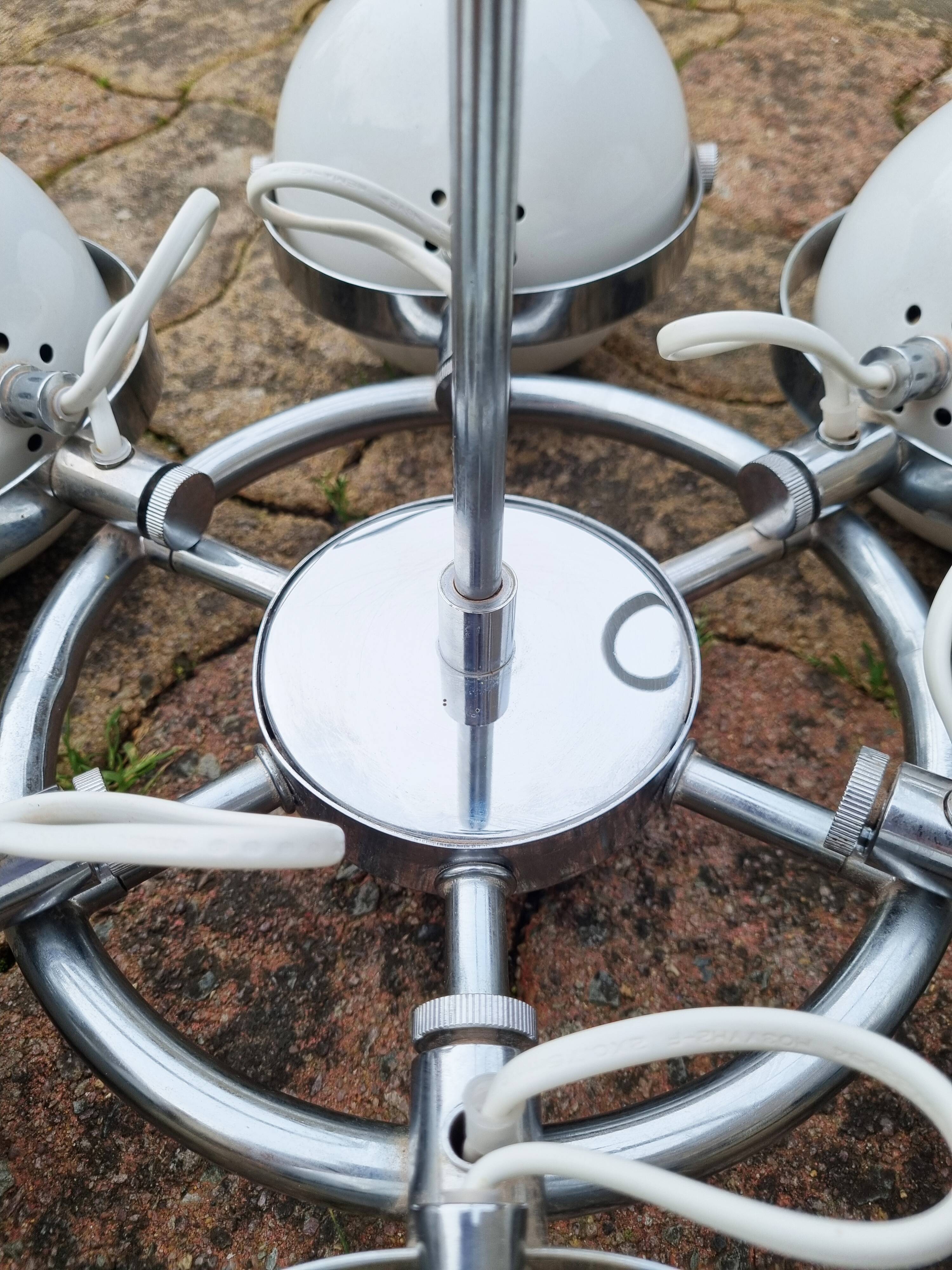 Suspension chrome, 8 spots "eye balls", space age, white