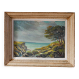 oil painting on panel Seaside in Royan signed 1950