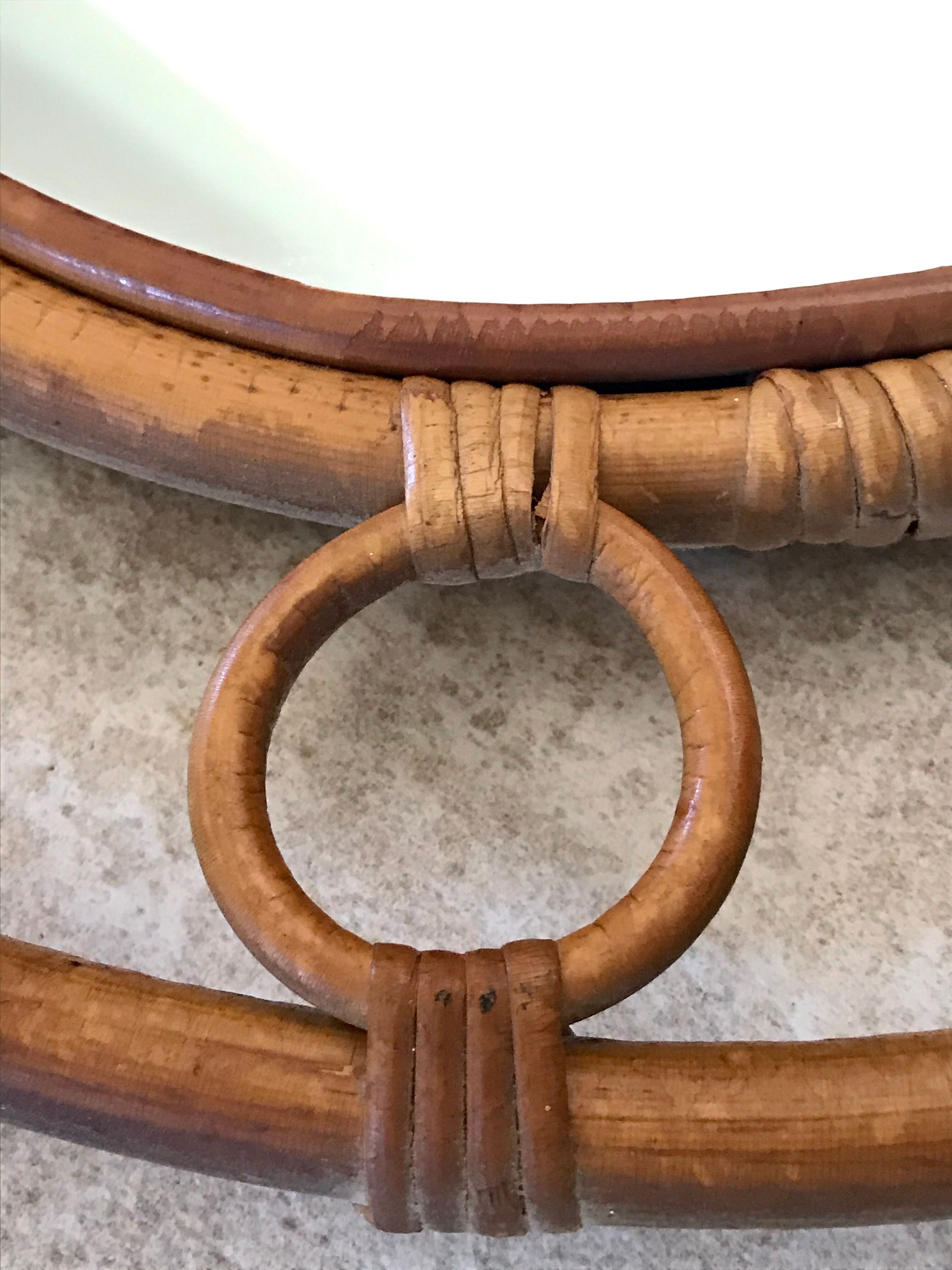 Vintage rattan round mirror 43cm