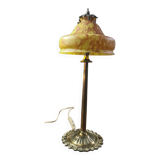 Lampe art nouveau en bronze abat jour pate verre 59x20