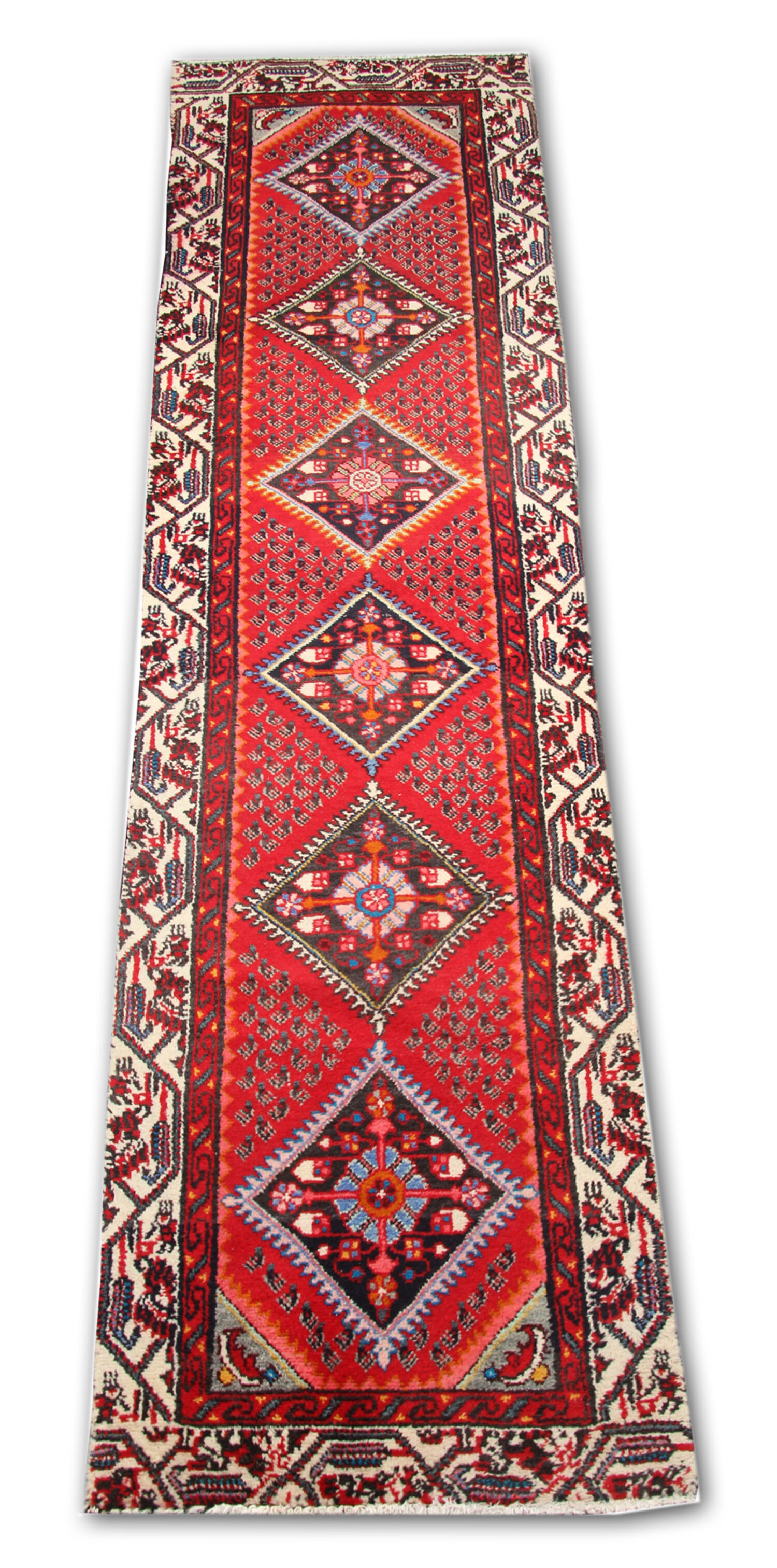 Vintage persian runner rug long handwoven oriental wool carpet - 74x300cm