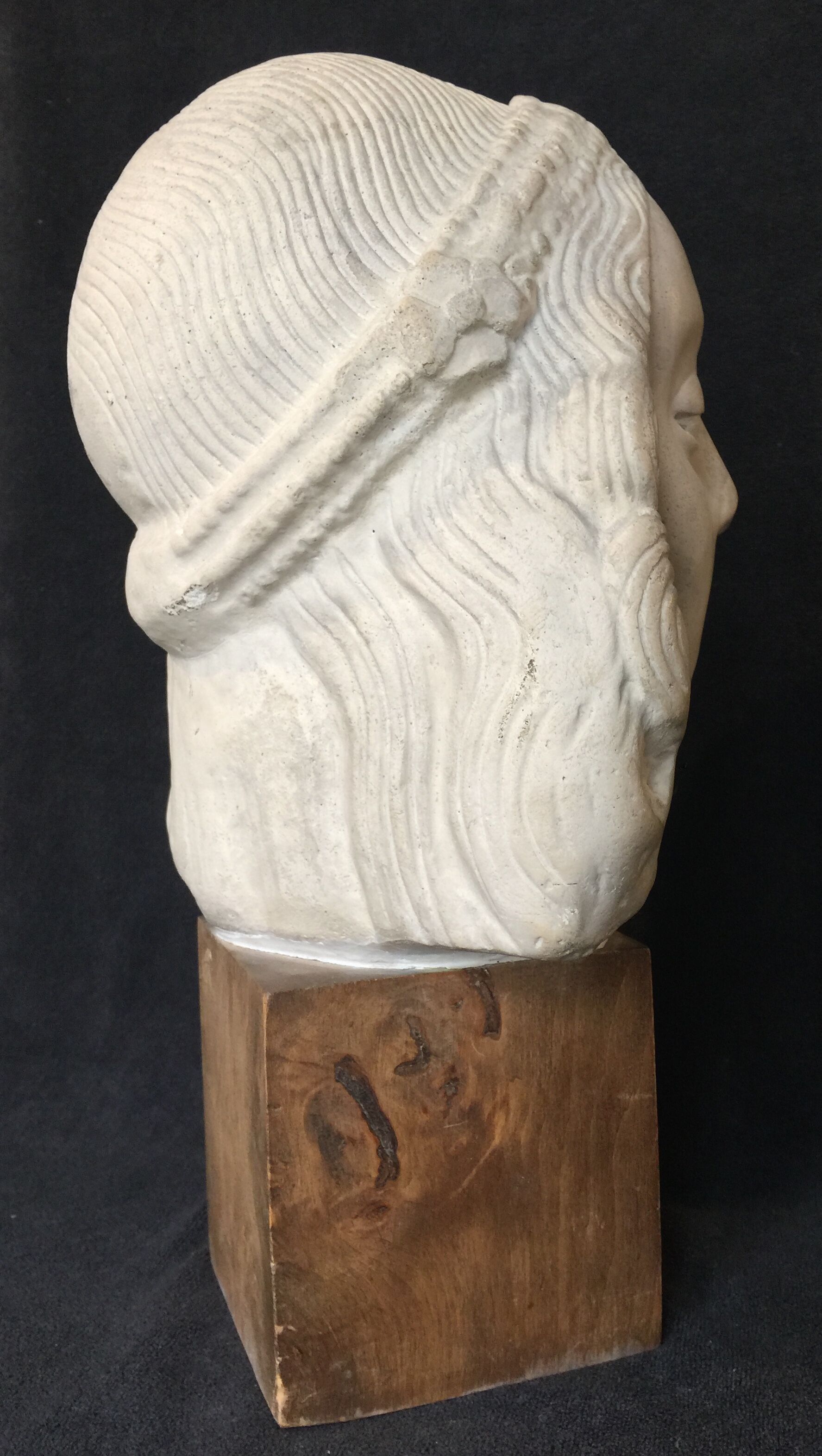 Bronze-middle-aged woman's head in plaster