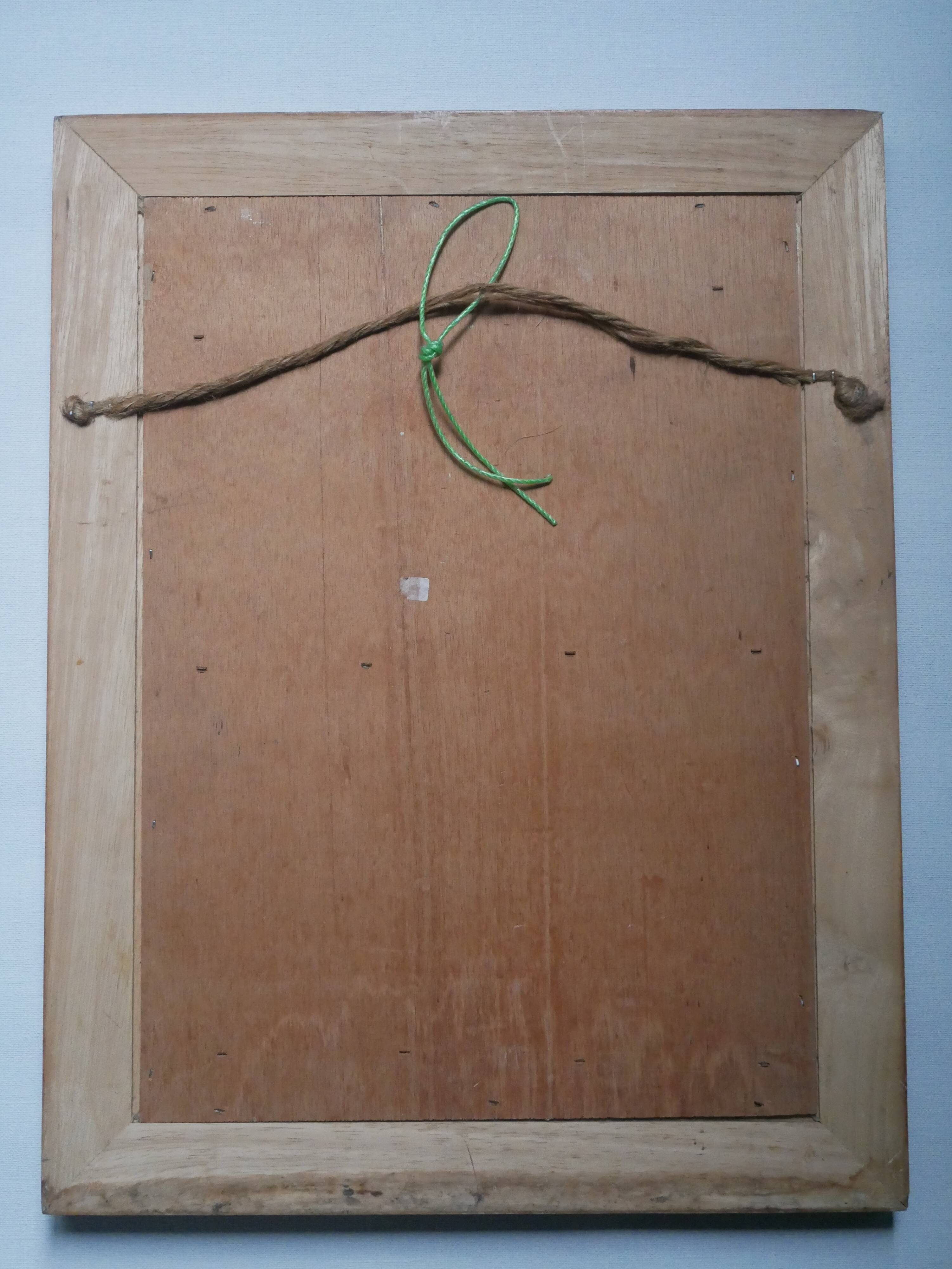 Naïve Art Painting in Handcrafted Wood Decorative Frame for Child Boy Mountain Landscape