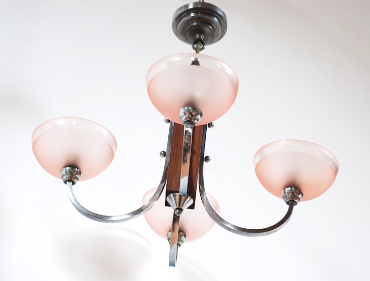 1940s wood and aluminum chandelier
