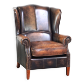 Cowhide Leather Wingback Armchair in English Style with Unique Colors and Excellent Comfort