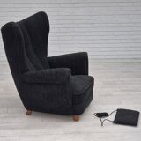 1960s, Danish relax armchair, reupholstered, gray furniture fabric..