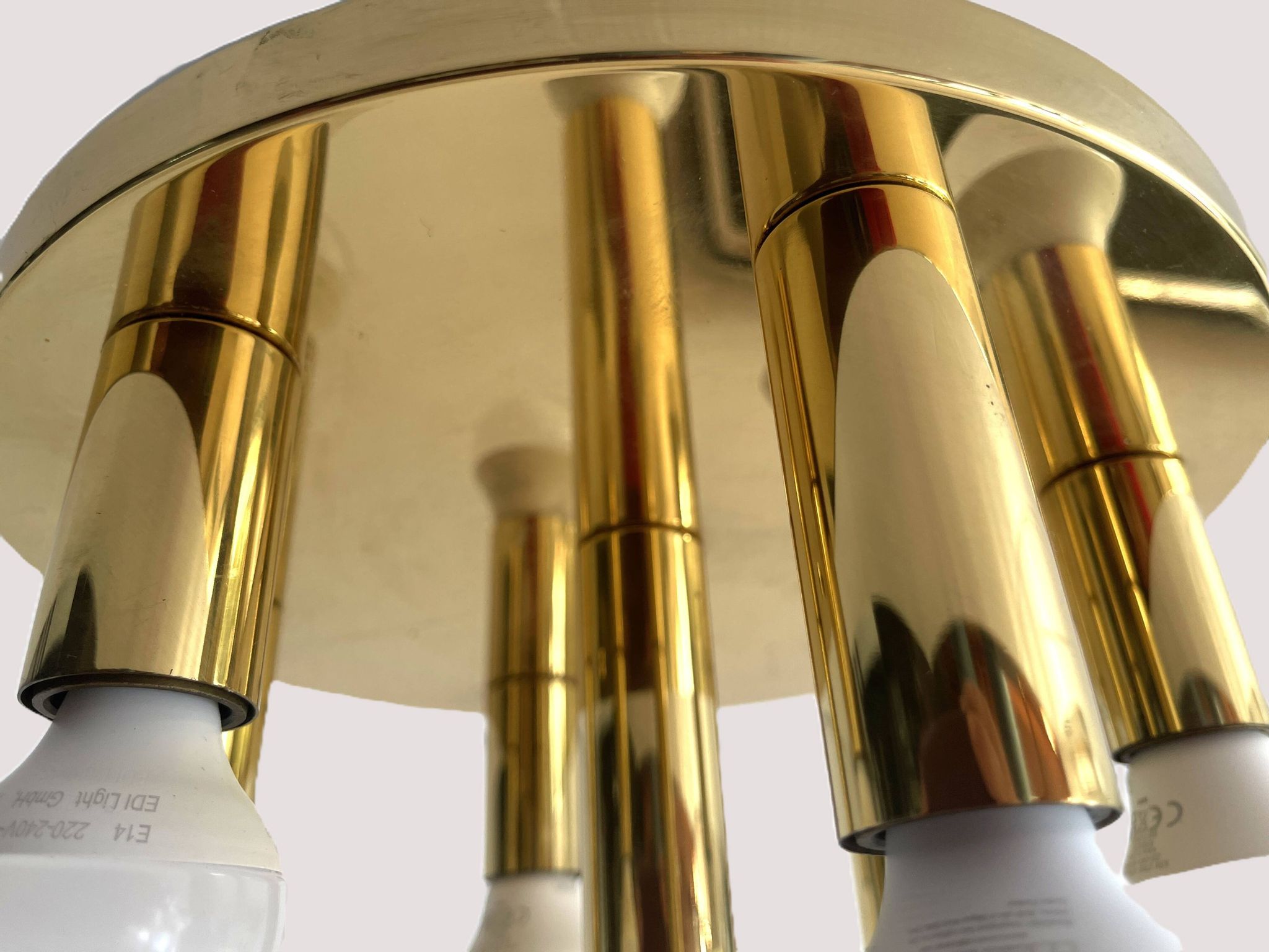Mid-century ceiling light, brass by Solken Leuchten, 7 lamps.