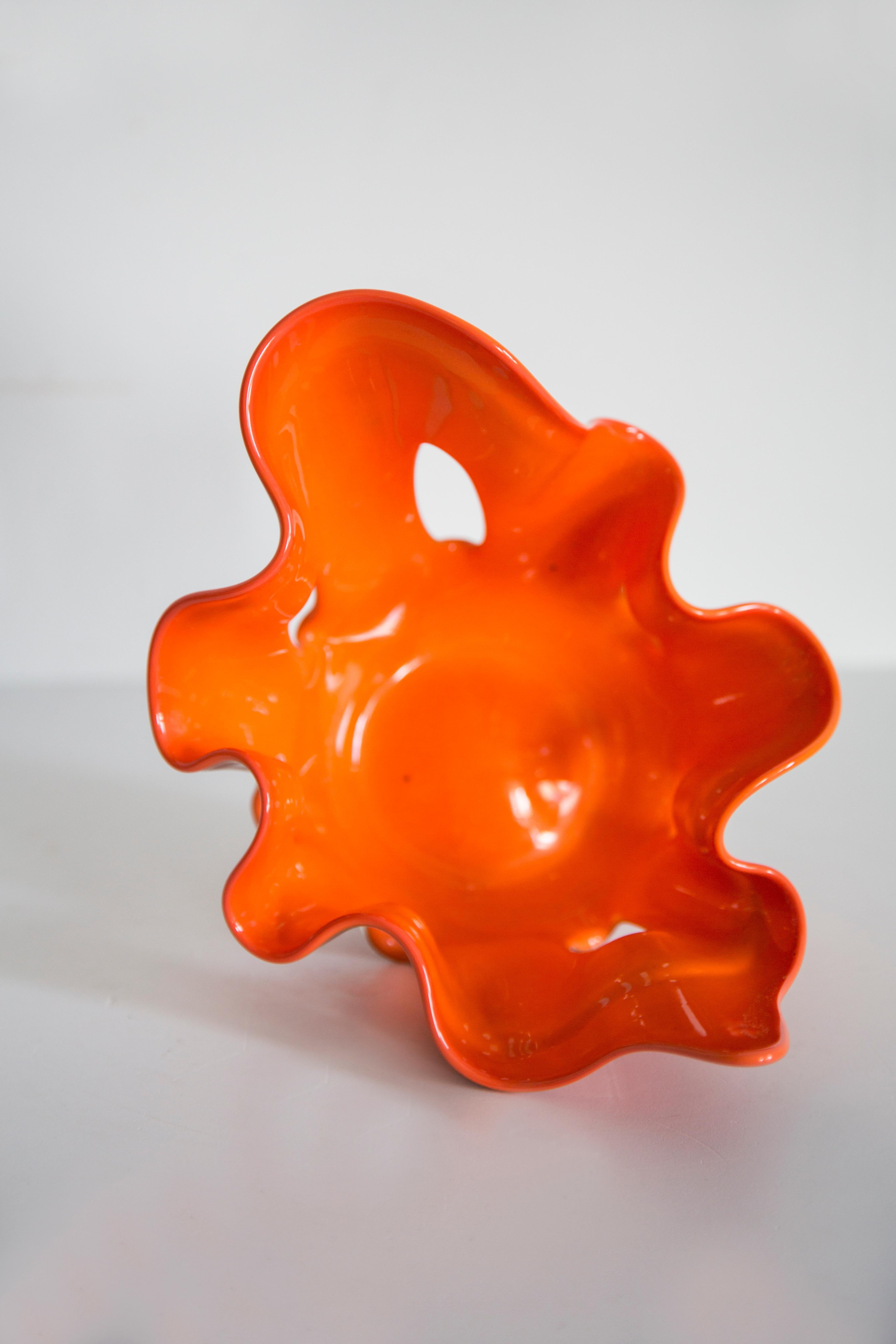 Vintage orange artistic vase from the mid-century, Europe, 1970s.